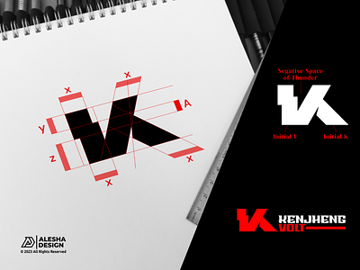 VK or KV Logo for Sale! bolt brand mark branding creative design icon initials k kv logo mark minimal logo minimalist modern monogram negative space simple thunder v vk