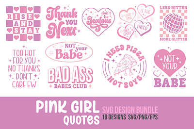 Funny Girl Pink Quote SVG Bundle 3d animation app branding design graphic design illustration logo ui vector