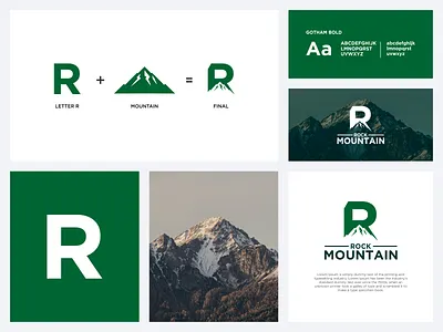 LETTER R AND MOUNTAIN LOGO brand branding color design dual meaning logo illustration letter r logo mountain mountain logo negative space logo prio hans r logo typography ui vector
