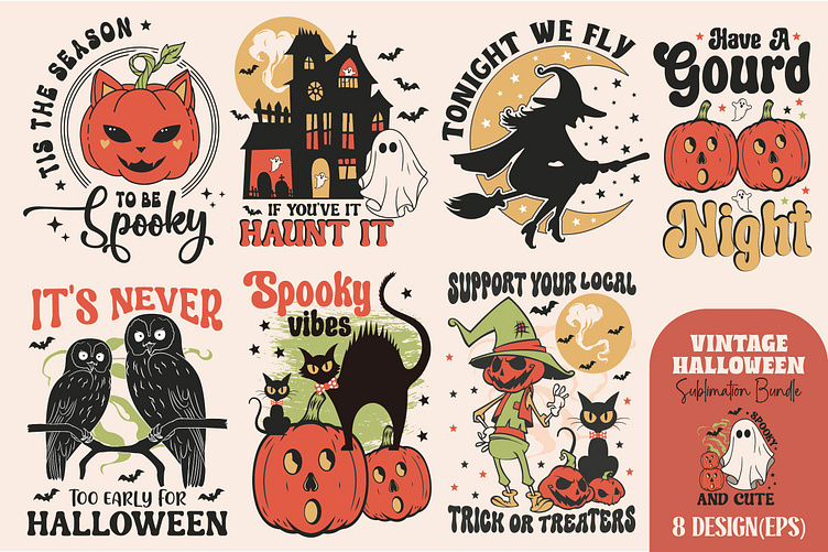 Retro Halloween Sublimation Bundle, Retro Halloween Bundle PNG