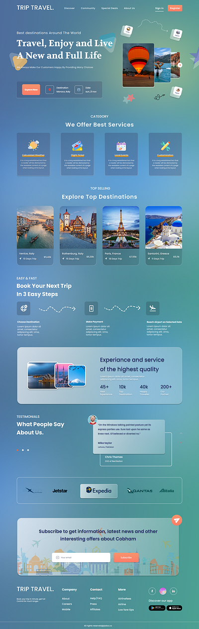 trip travel - landing page travel design landing page tour landing page ui ux web