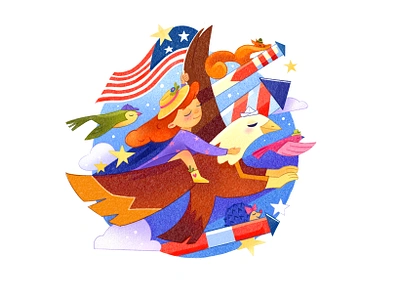 Flight of Independence a squirrel branding eagle ginger girl graphic design illustration independence postcard salute usa