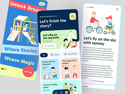 Bedtime Stories App UI app bedtime bedtime stories bedtime stories app bedtime story design education illustration ios app minimal mobile ofspace online stories story story app ui ux