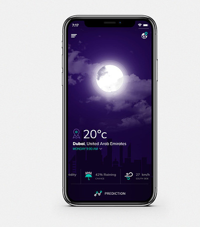 Weather App Prediction Main screen | Location based app humidity ios location wether raining ui ux wether