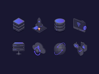 Hosting Illustrated Icons 3d cache cloud deploy design hosting icons illustration migrations network performance protection rocket security server storage support symbol web hosting website