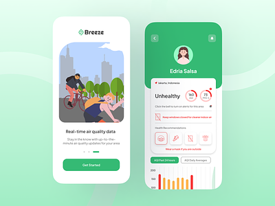 Breeze - Air Quality App air air pollution air quality air quality app air quality index app chart clean colortful green health app illustration mobile product design ui ui design ux ux design weather weather app