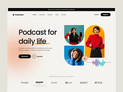 Podcast Website Design corporate header design hero section landing page minimal podcast podcast landing page podcast ui design podcast web header ui design ux ux design website