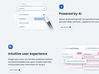 Features Section ✨ abstract ai blue button errors features graphics gray icon illustration importer light magic wand marketing spreadsheet ui web