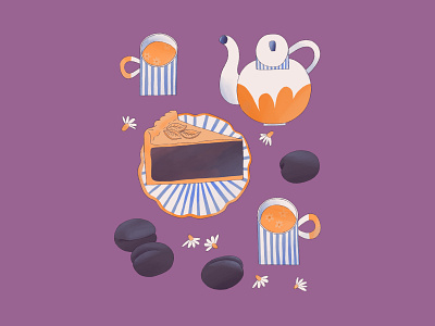 Tea time - food illustration 5oclock cake camomille fika food food illustration herbal tea illustration illustrator pie tea
