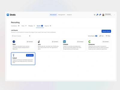 Stratis UI - Boards app board cards clean components design details figma hover interface job minimal search settings tab ui ui design ux ux design web