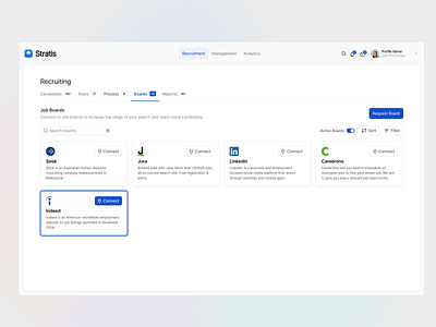 Stratis UI - Boards app board cards clean components design details figma hover interface job minimal search settings tab ui ui design ux ux design web
