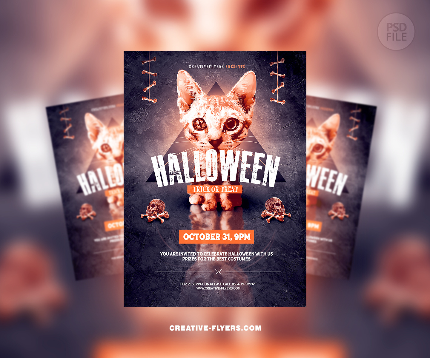 Customizable Halloween Flyer Design adobe bones cat creativeflyer creativeflyers flyer flyer design flyer templates graphic design graphicdesign halloween halloween flyer horror orange pumpkin scary skull