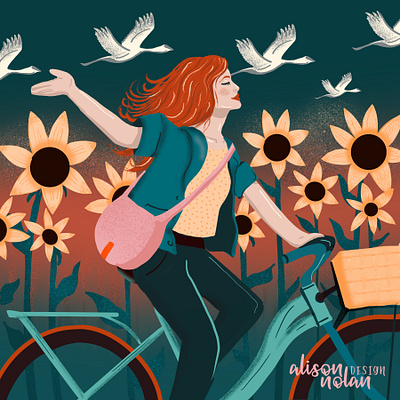 I want to ride my bicycle bike ride design drawing challenge dtiys female illustrator hand drawn illustration procreate