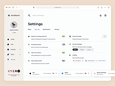 Dashboard design for security settings app beige branding dashboard design desktop logo security settings ui ux web website