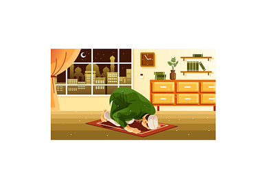 Muslim Praying Tahajjud at Night Illustration peace