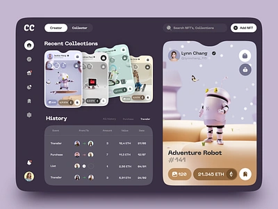 NFT Dashboard 3d app art artwork collection crypto dashboard design e commerce graphic design interface marketplace nft ui ux web website