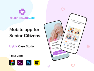 Senior Citizen and Patients Mobile App brand identity design figma homepage landing page mobile app design old people app patient app prototyping ui ui design uiux wireframing