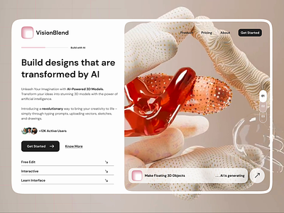 VisionBlend - AI 3D Tool ✏️ 3d ai ai 3d ai art ai generator tool ai motion ai pattern ai powered design platform ai tool blender creative design tool for artist homepage minimal pattern design platform saas ui ux visual art web design