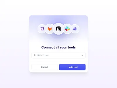 Integrations Modal blur clean ui connections design integrations modal pop up product purple saas shadows tools ui