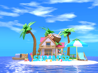 Summer Island 3d design illustration motion graphics