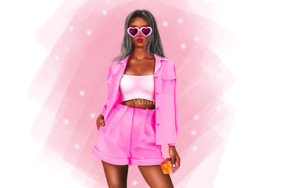 Stylish girl with black glasses and a pink outfit. artist autumn design digitalpainting draw girl graphic design illustration