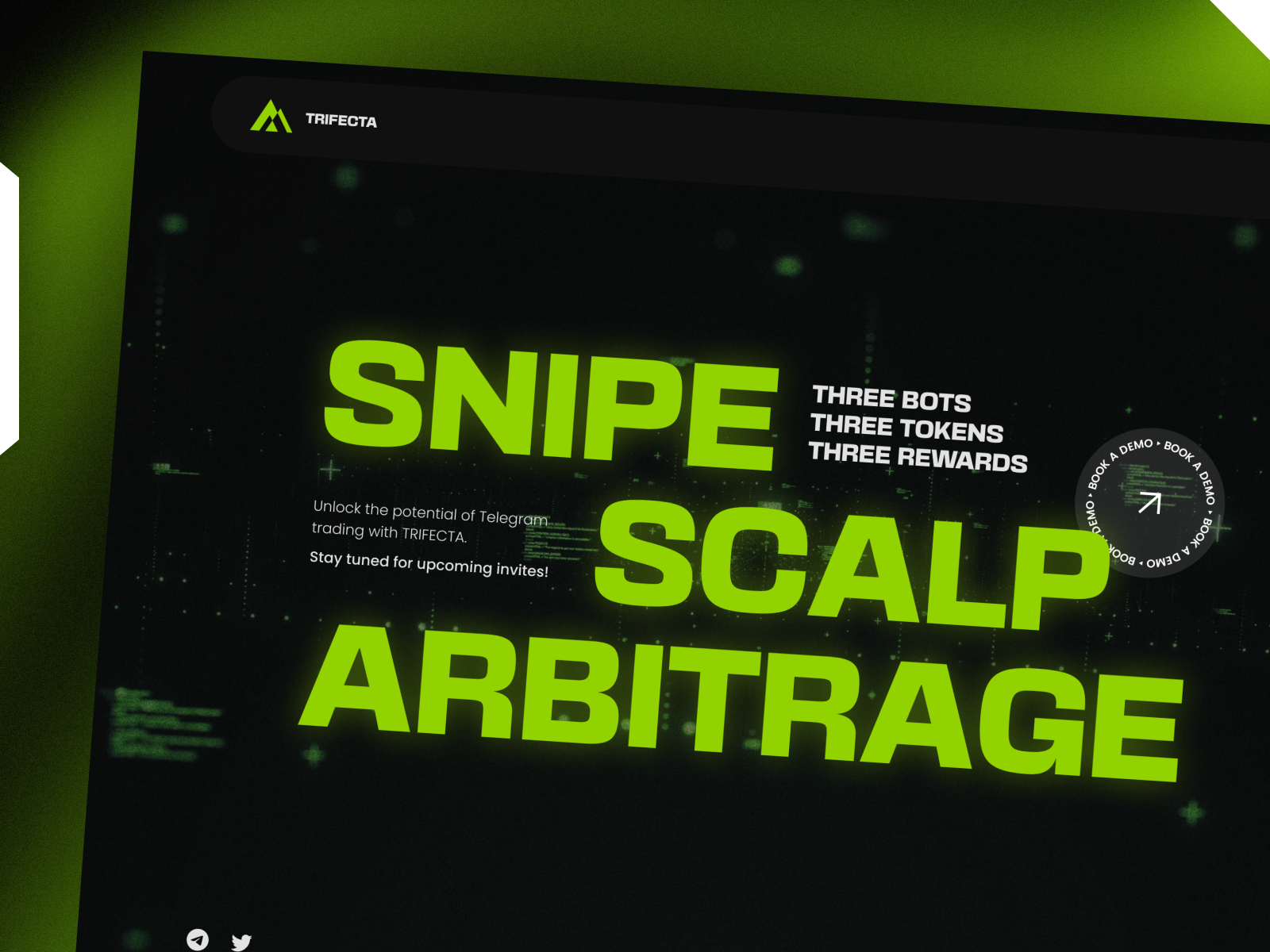 Crypto Web Site | TRIFECTA by D'SQUAD animation black brand identity branding crypto cyber design dsquad figma green landing page minimalism ui ux website