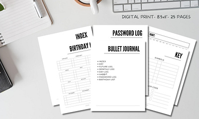 Black & White Minimalistic Bullet Journal 8.5x11" - 25 Pages design illustration print typography