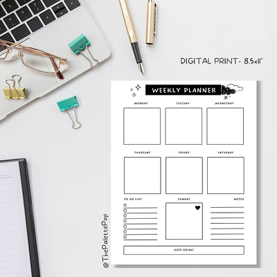 Black and White Simple Minimalist Weekly Planner Journal 8.5x11" design print typography