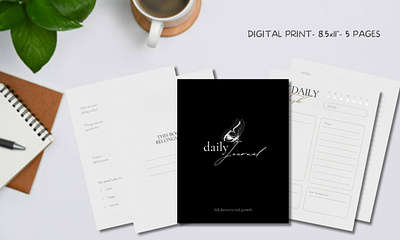 Black Modern Minimal Personal Journal 8.5x11" design illustration print typography