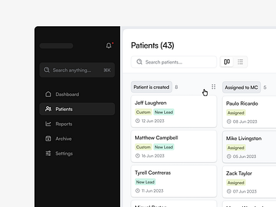 patients board ui board patients pipeline platform sidebar ui ui design ui ideas ux design