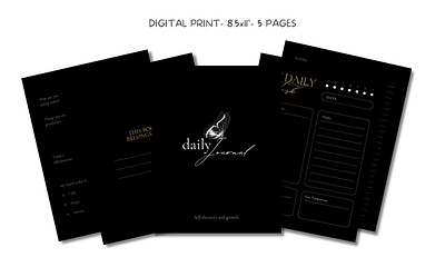 Black and Gold Roses Elegant Daily Journal 8.5x11" design illustration print typography