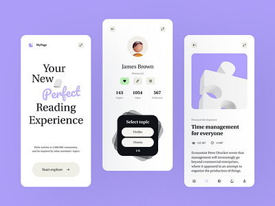 App for Writing Articles — User Profile android app article black book branding design gradient green ios logo mobile modern purple reading screen topic trend ui ux