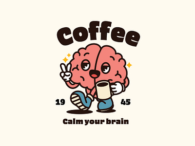 Brain Cofee brain cartoon character coffee cute illustration kawaii mascot simple vintage