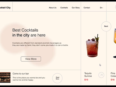 Cocktails menu with slider slider menu