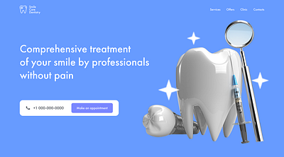 Hero screen for a dental clinic website adaptive dentistry design figma landing page ui ux webdesign