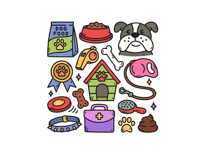 Pet Shop Doodle Set cute dog dogfood doghouse doodle illustration petshop vector
