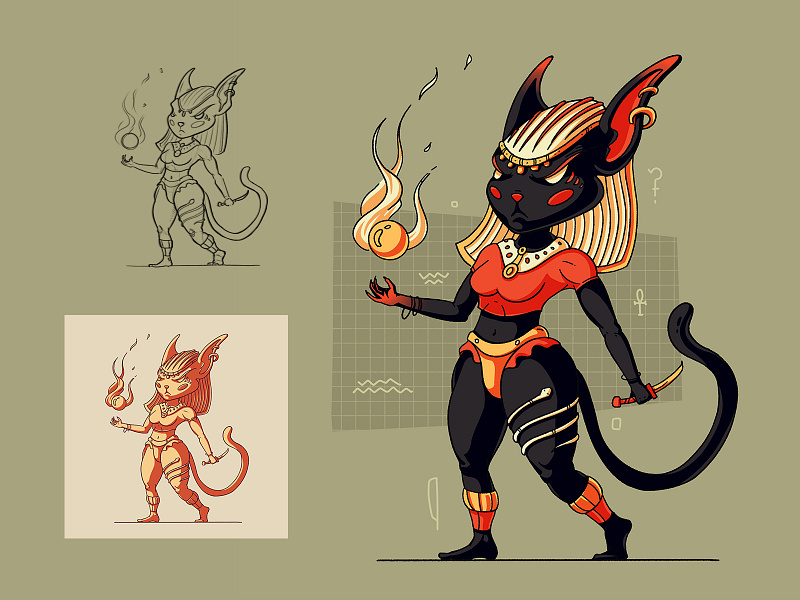 Bastet bright cat character characterdesign color design egypt flat god godness hero illustration