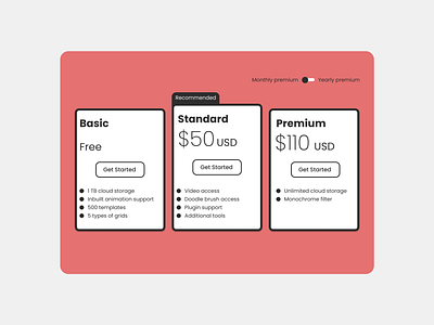 Premium Screen Design aesthetic basic call to action card design cool coral cta cute grayscale light red minimal package page pink premium price red standard ui web design