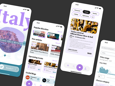 Travel app - ExploreItaly app concept app design app designer application ios italy mobile app mobile app design mobile ui travel app traveling trip planner ui ui design user interface web design