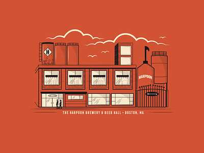 Harpoon Brewery Building Illustration beer boston brewery building illustration design graphic design illustration mid century vector