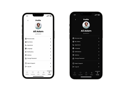 Design a user profile with a Light and Dark mood. app design ui ux