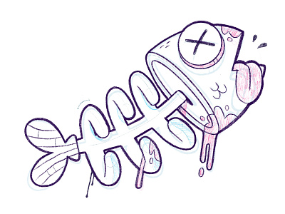 Dead Fish (Sketch) apparel blake stevenson cartoon character design cute dead design fish grafitti illustration jetpacks and rollerskates logo procreate retro skeleton sketch ui