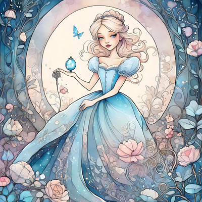 Cinderella art cinderella clipart design fairytale flower graphic design illustration