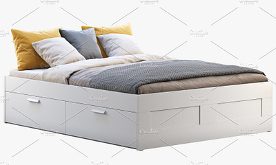 Ikea Brimnes double bed 3d model bed bed cover bed linen bedroom blanket brimnes cover double bed ikea linen minimalism modern pillows plaid scandinavian