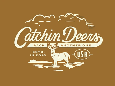 Catching' Deers | Apparel Design apparel design branding catchin deers clouds colorado designer custom apparel deer deer hunting design graphic design illustration kroneberger design lettering print retro retro illustration script type usa vintage