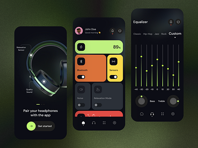 Smart Headphones Mobile App 🎧 controller app dark ui design earbuds earphones headphones headset iot mobile app design mobile ui smart ui ui design uidesign uiux user interface ux ux design uxdesign uxui