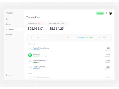 Transactions Screen product design ux design ux ui design