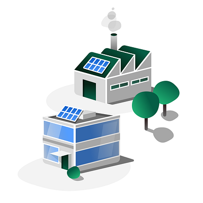 Office and factory with solar panels figma illustration minimal ui vector