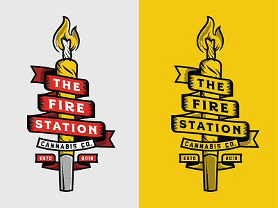 Merch Illustration badge branding cannabis flame illustration joint mark merchandise michigan print ribbon the fire station