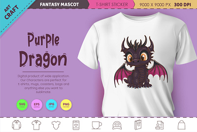 Cartoon purple dragon. Fantasy clipart. cartoon character clipart dinosaur dragon fantasy illustration mascot noai reptile vector